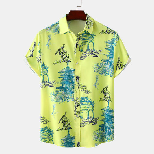 Men's Plus Size Printed Casual Short Sleeve Shirt