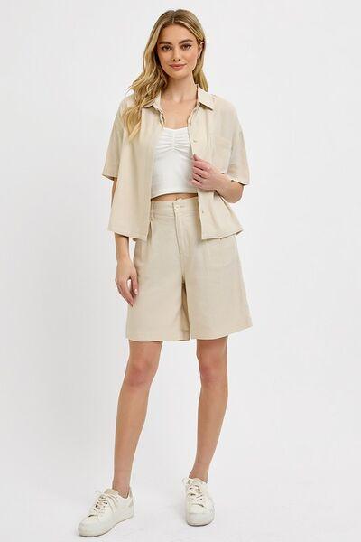 RISEN High Rise Pleated Front Shorts