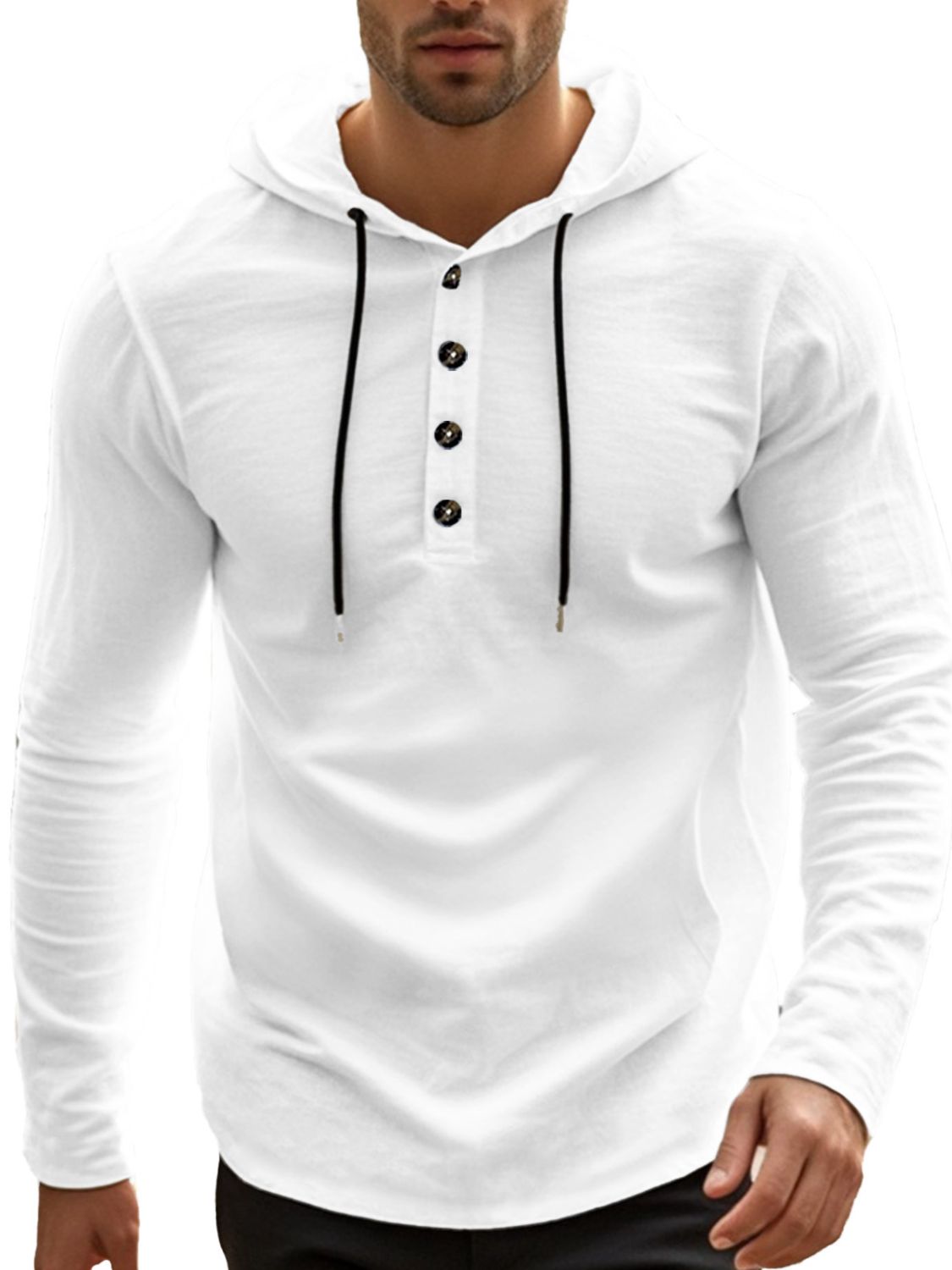 Men's Full Size Drawstring Button Detail Long Sleeve Hoodie Plus Size - Clothes For Her Online Store
