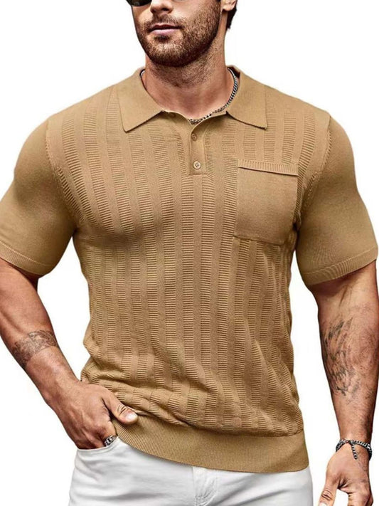 Men's Full Size Textured Short Sleeve Polo Plus Size - Clothes For Her Online Store