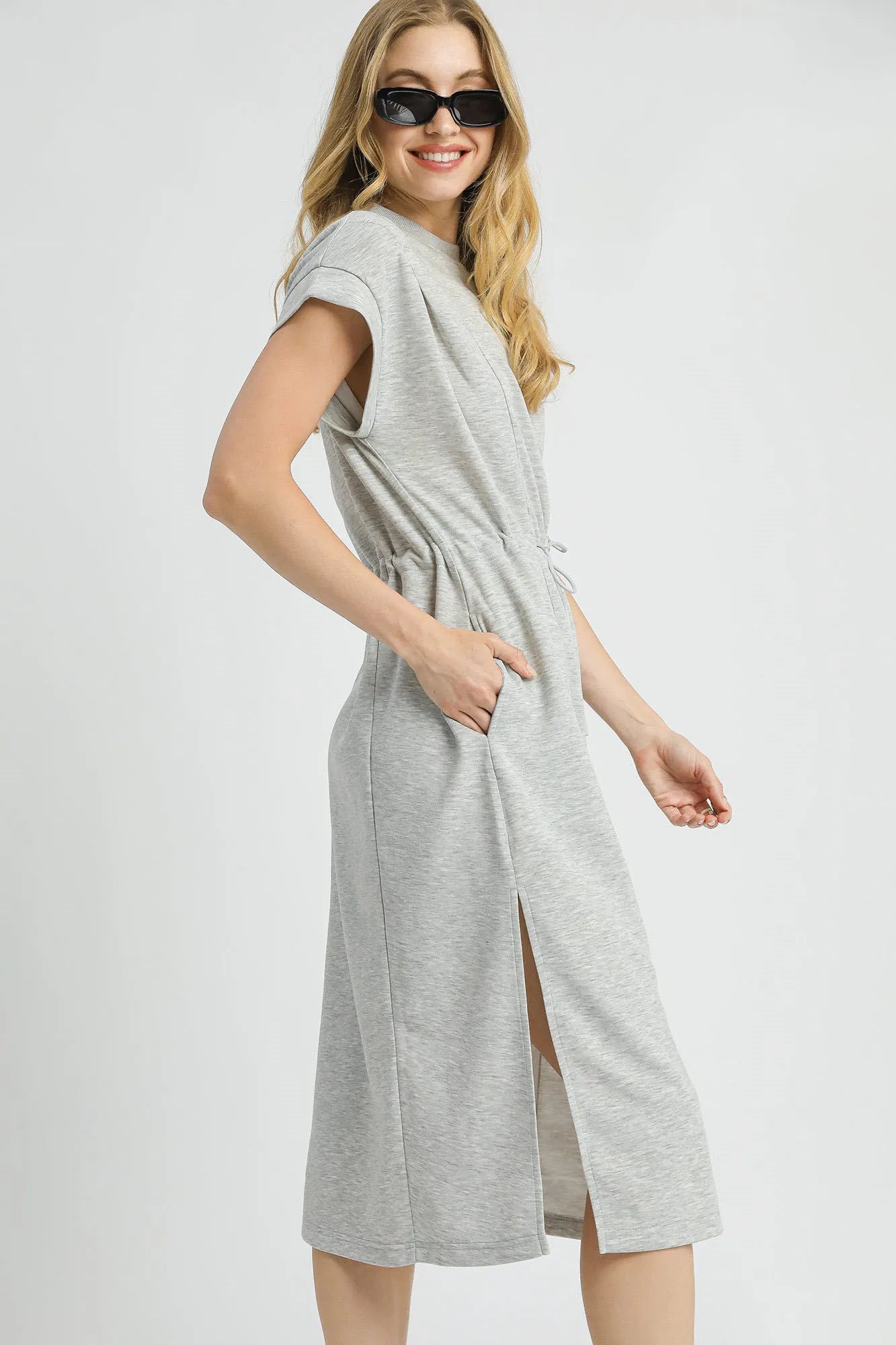 Umgee Side Slit Short Sleeve Midi Tee Dress