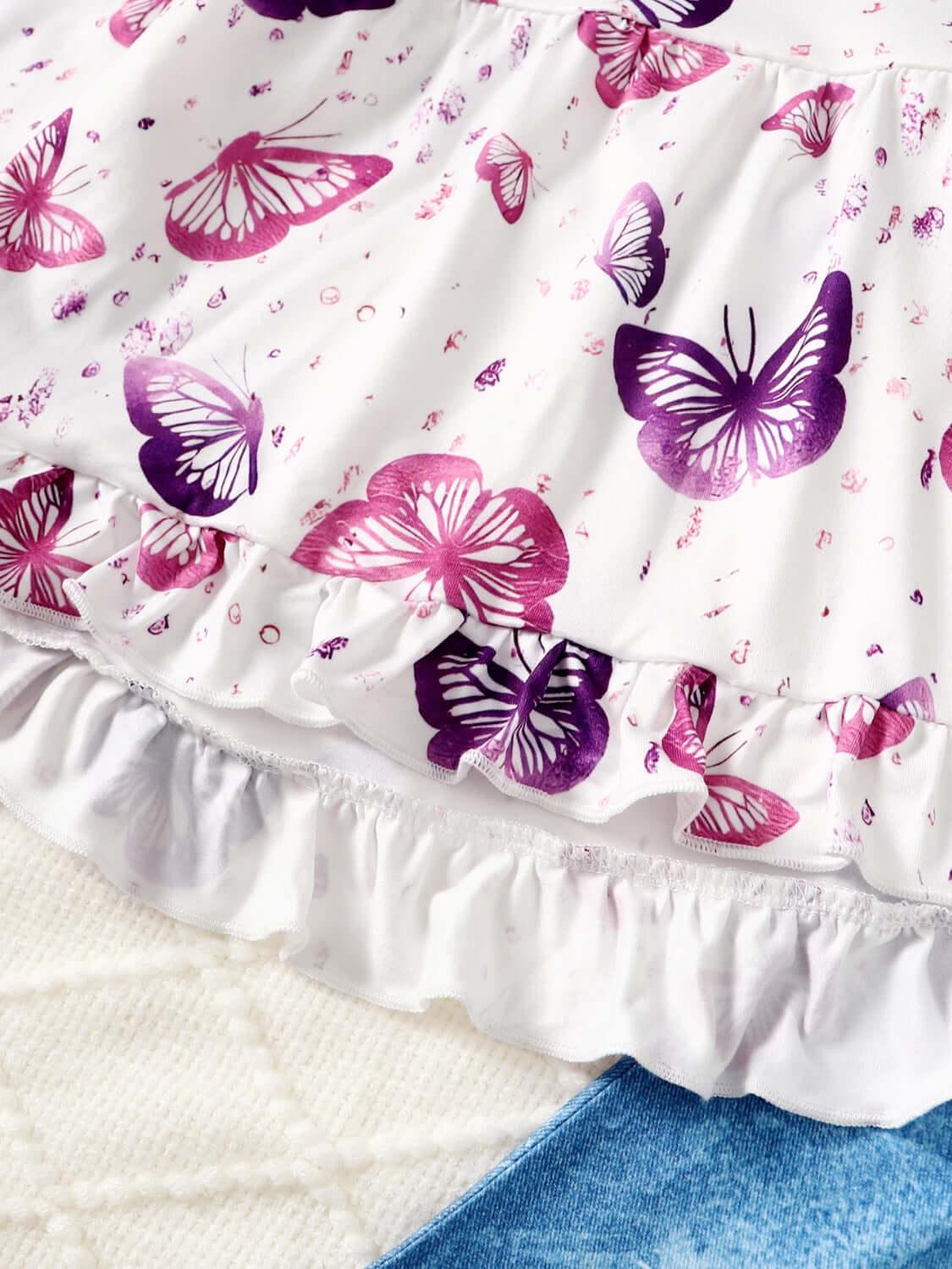 Children's Butterfly Print Top and Flare Pants Set