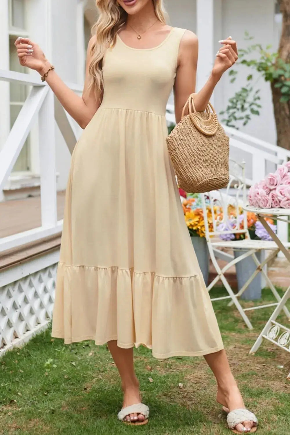 Round Neck Wide Strap Tank Dress - Clothes For Her Online Store