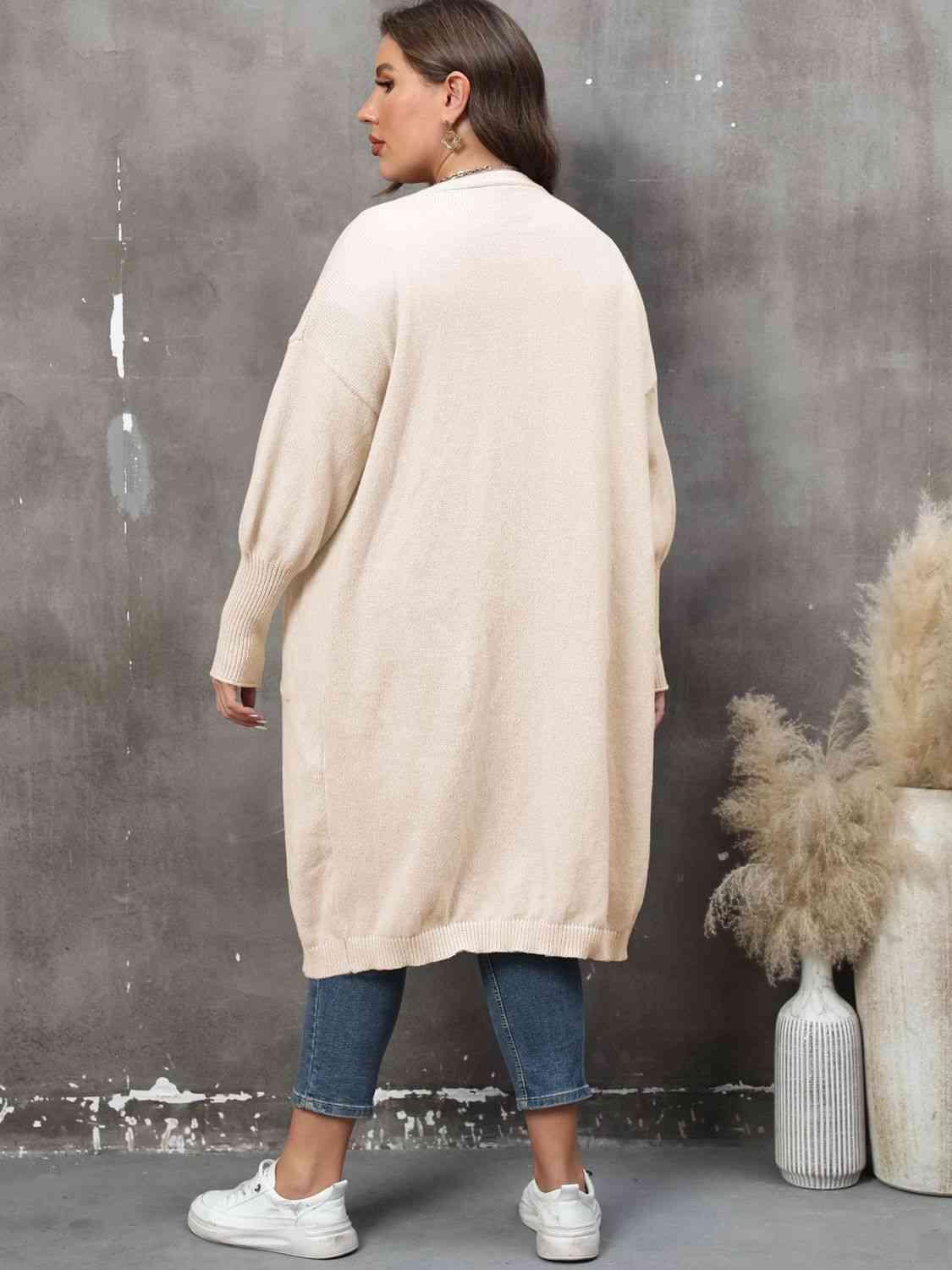 Plus Size Long Sleeve Pocketed Cardigan - Clothes For Her Online Store