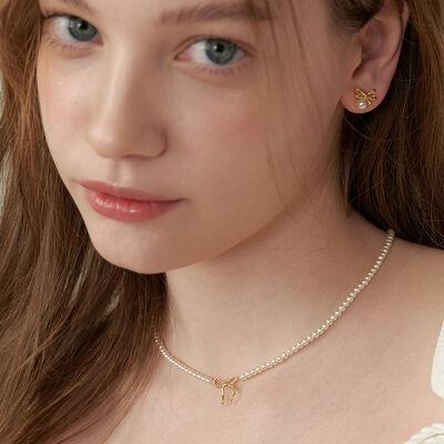 Copper Pearls Bow Necklace - Clothes For Her Online Store