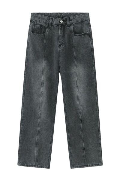 Men's Washed Splicing Straight Leg Jeans