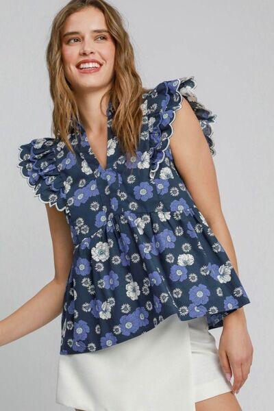 Umgee Full Size Floral Print Peplum Top Plus Size