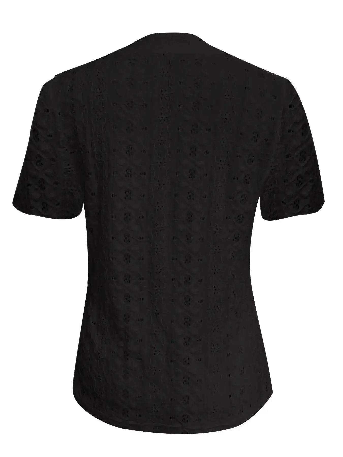 Openwork Notched Short Sleeve Top - Clothes For Her Online Store