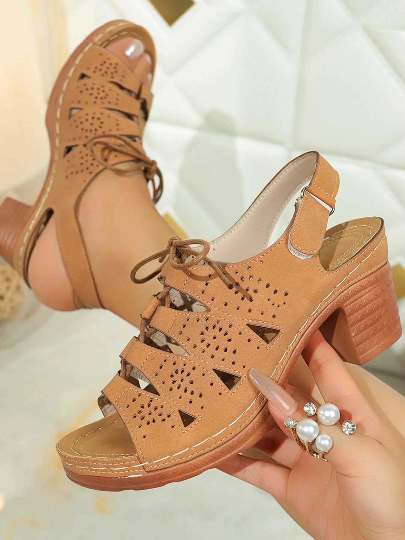 Lace-Up Block Heel Sandals