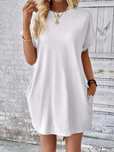 Round Neck Short Sleeve Mini Tee Dress with Pockets - Clothes For Her Online Store