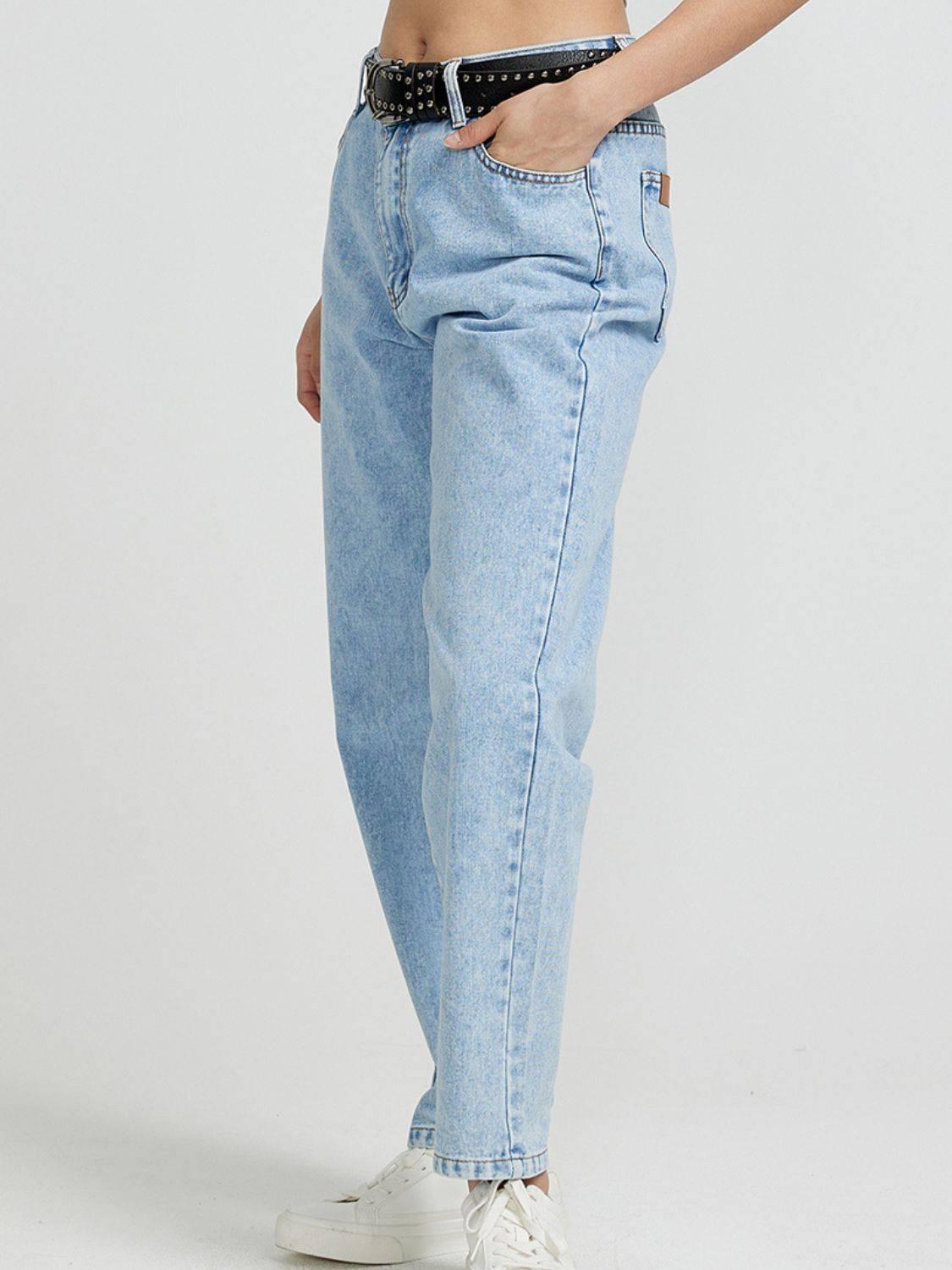 Pocketed Straight Leg Jeans - Clothes For Her Online Store