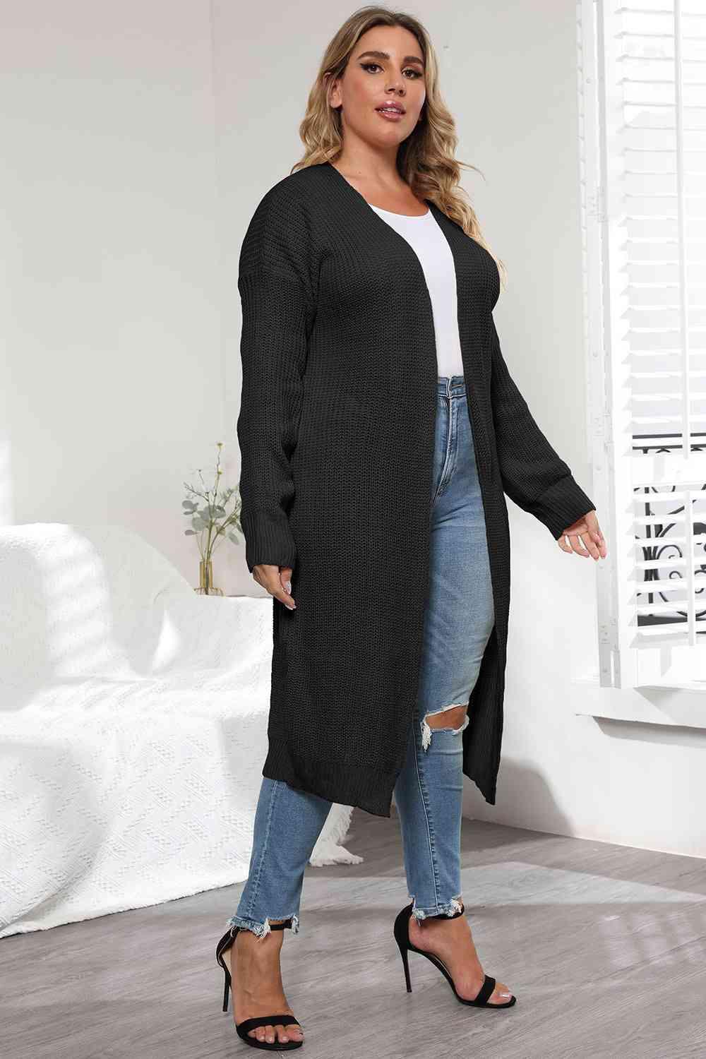 Plus Size Open Front Long Sleeve Cardigan - Clothes For Her Online Store