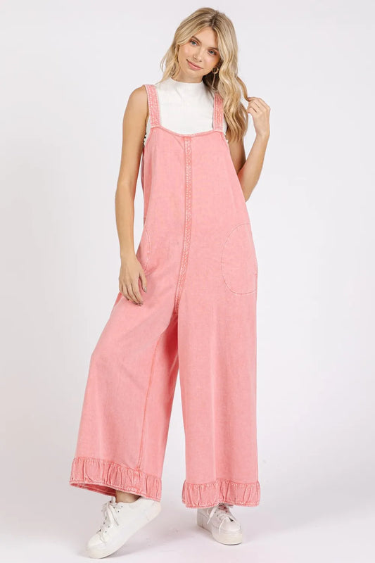 Mittoshop Ruffled Hem Wide Leg Overalls with Pockets - Clothes For Her Online Store