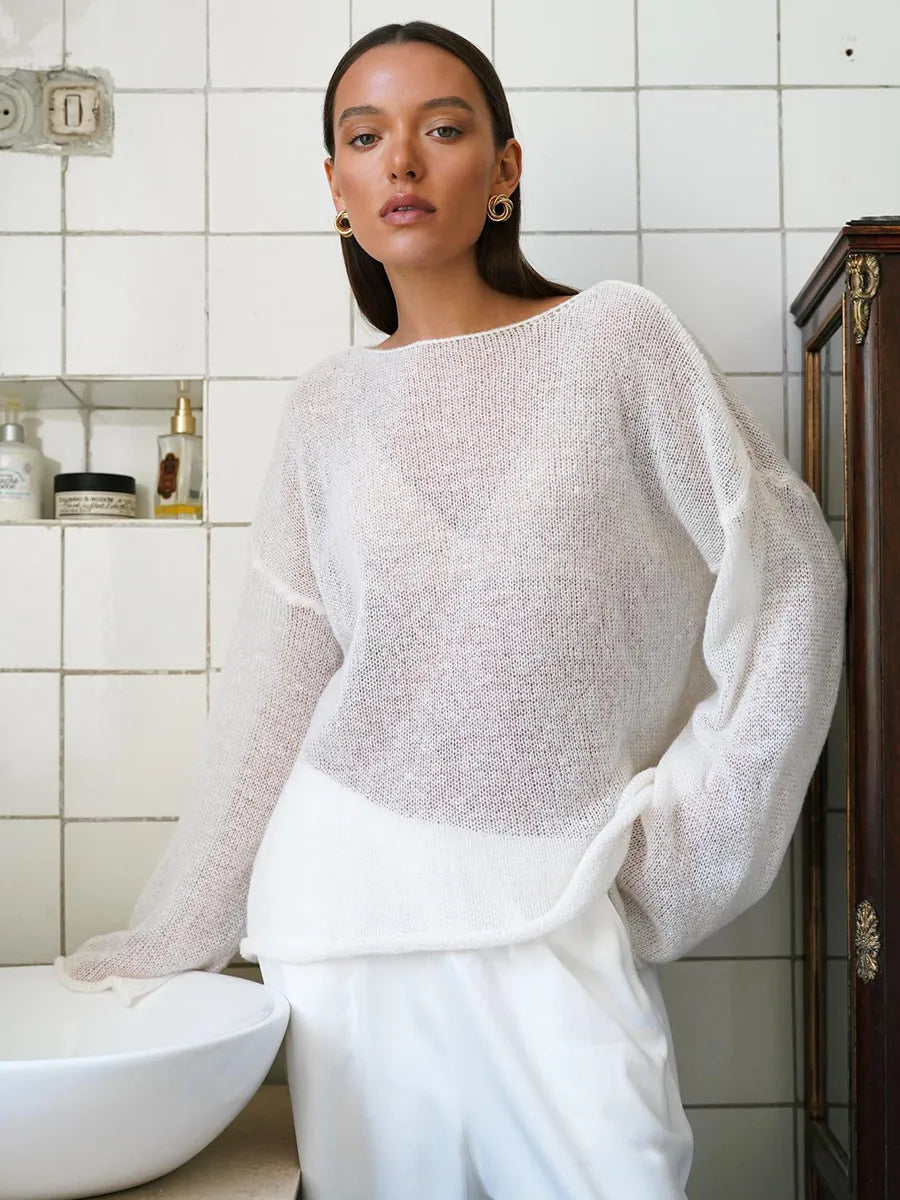 Round Neck Long Sleeve Knit Cover Up