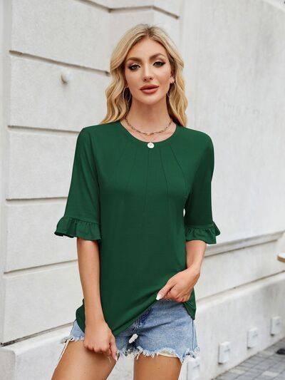 Florira Round Neck Ruffled Half Sleeve T-Shirt