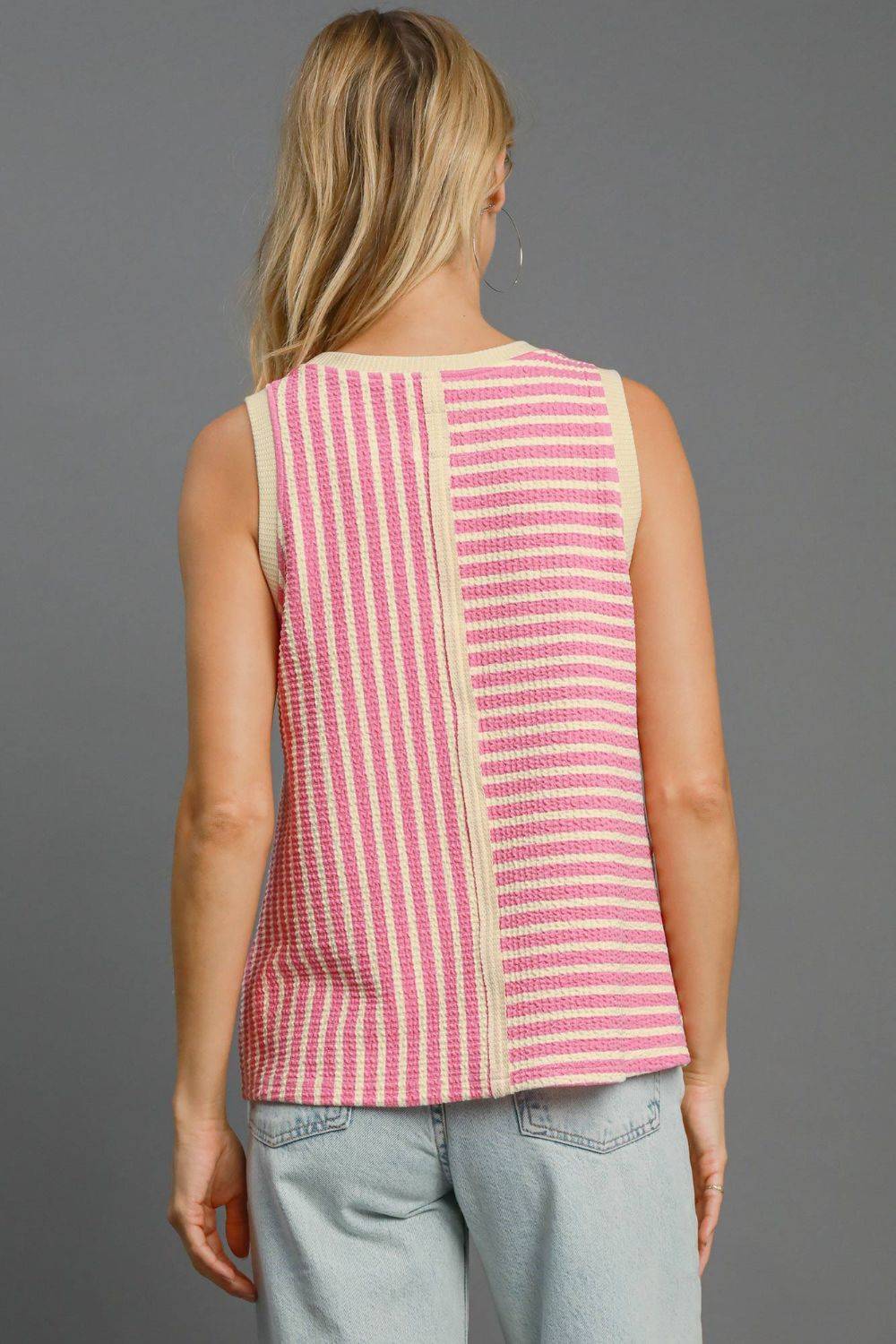 Umgee Round Neck Texture Striped Tank - Clothes For Her Online Store