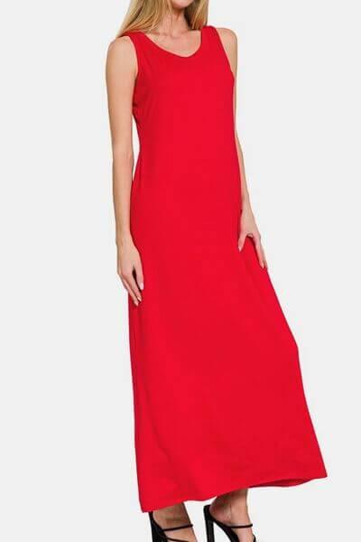Zenana Scoop Neck Wide Strap Tank Dress - Clothes For Her Online Store