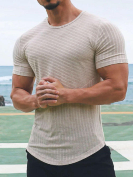 Men's Round Neck Short Sleeve Striped T-Shirt - Clothes For Her Online Store