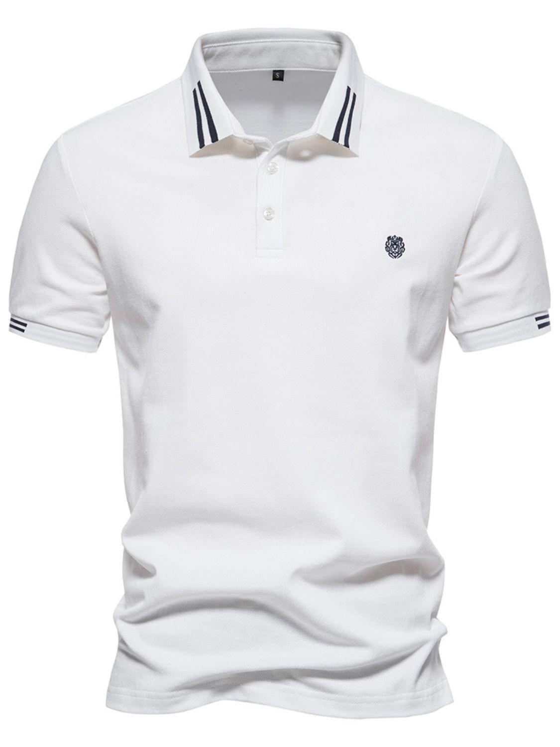 Men's Embroidered Striped Short Sleeve Polo - Clothes For Her Online Store