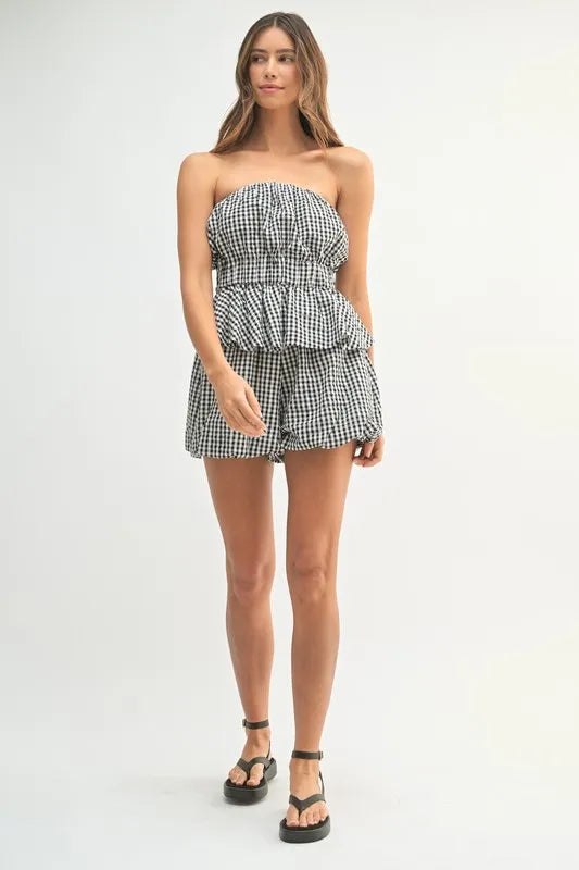 MABLE Gingham Tube Top and Shorts Set - Clothes For Her Online Store