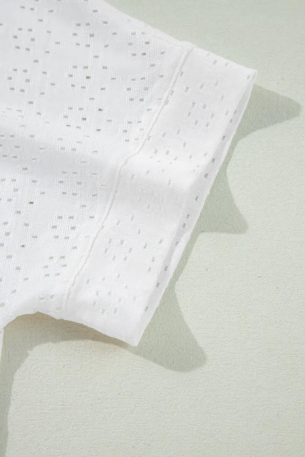 Eyelet Pattern Boat Neck Casual Tee