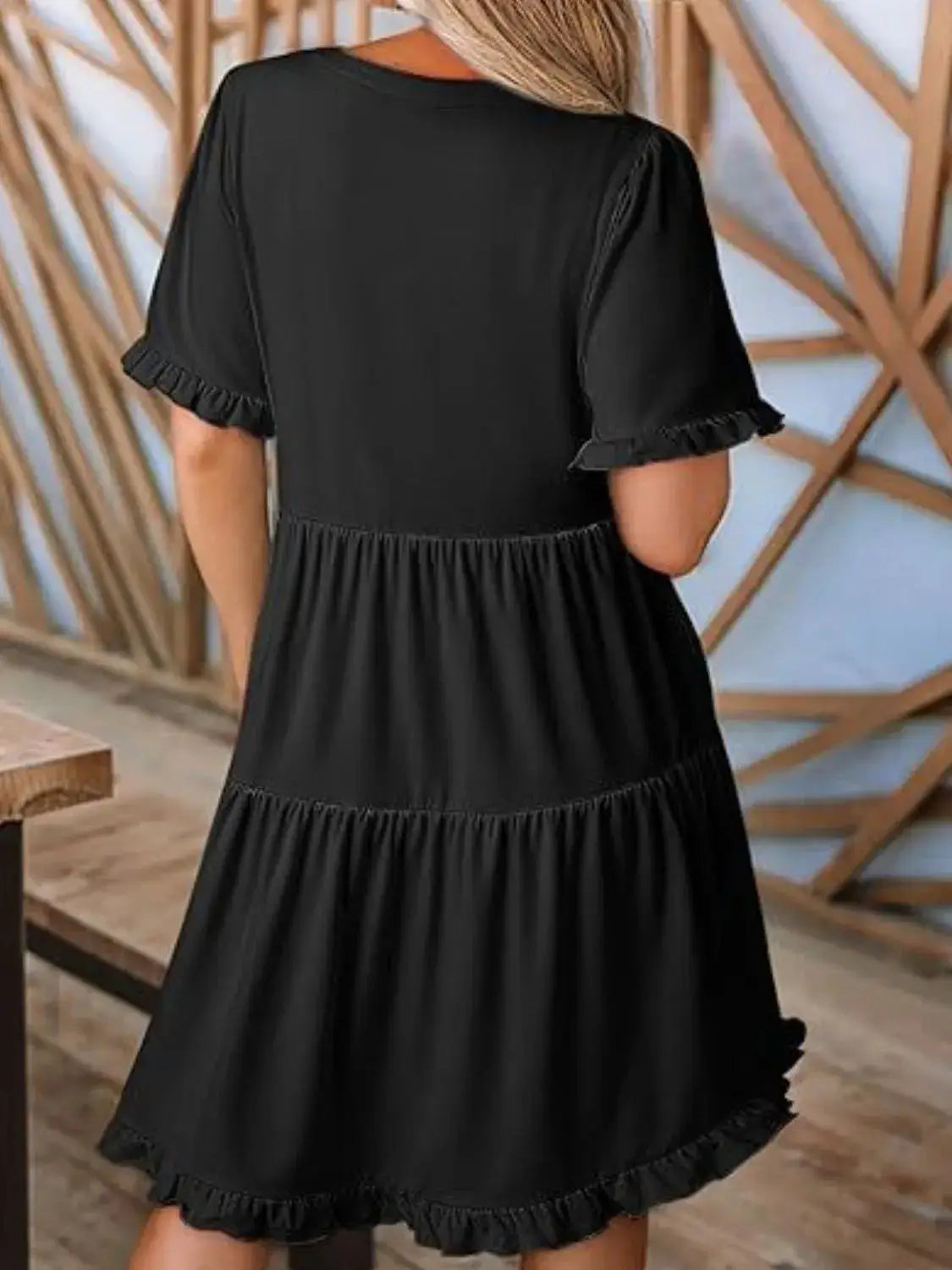 Tiered Notched Short Sleeve Mini Dress - Clothes For Her Online Store