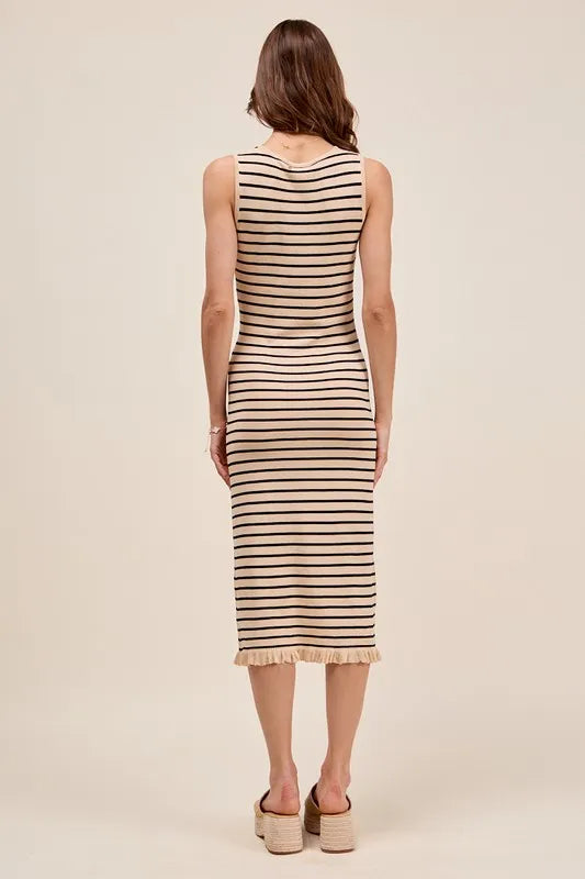 SO ME Stripe Sleeveless Sweater Knit Maxi Dress With Ruffled Hem