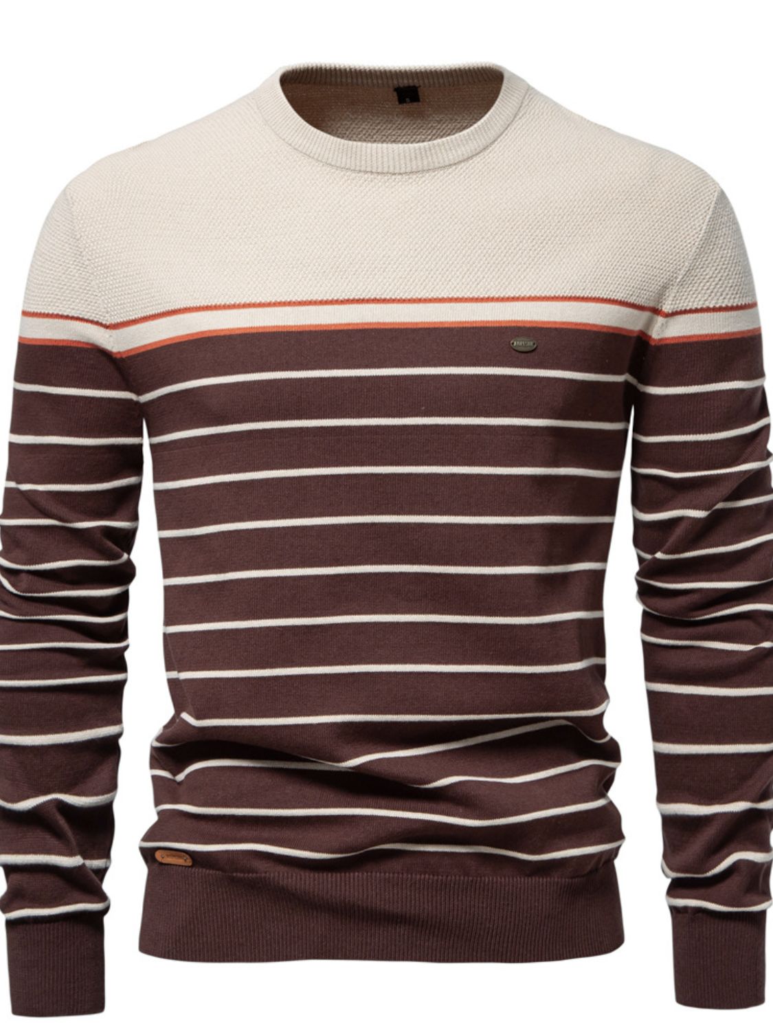 Men's Striped Round Neck Long Sleeve Sweater - Clothes For Her Online Store