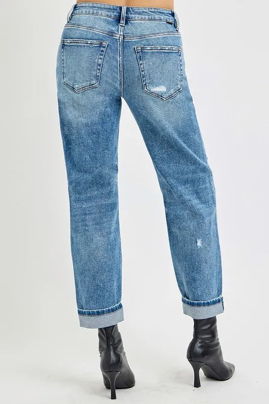 RISEN High Rise Ankle Boyfriend Distressed Jeans
