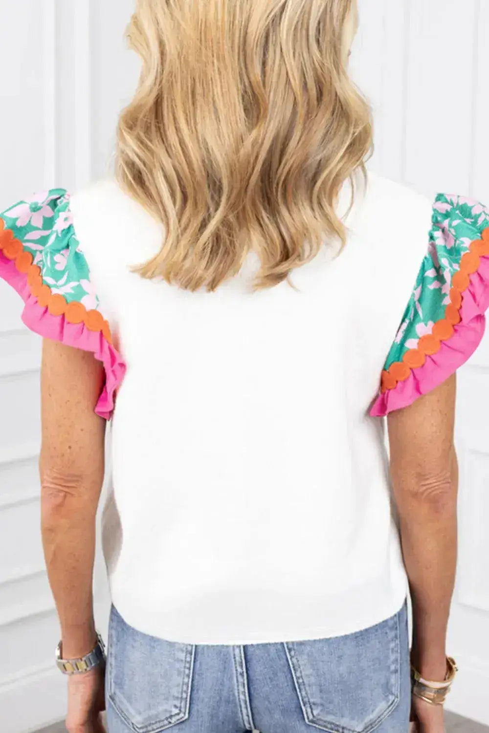 Ruffled Round Neck Cap Sleeve Top - Clothes For Her Online Store