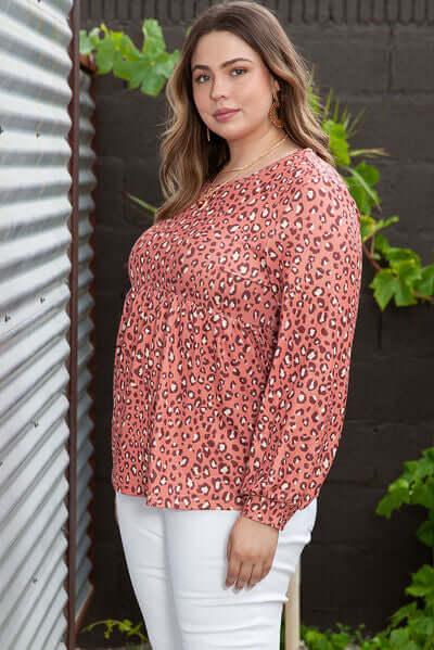 Plus Size Leopard Long Sleeve T-Shirt - Clothes For Her Online Store