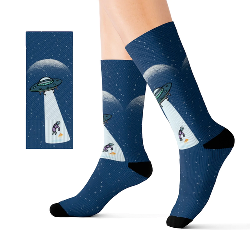 Alien Abduction with Pizza Fun Novelty Socks