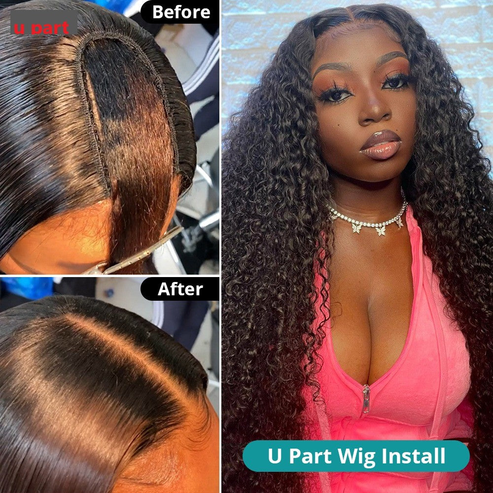 U Part Wig Water Wave Human Hair Wigs For Black Women Brazilian Remy HBrand Name: BeumaxWigs Length: longHair Grade: 10A Grade Weight: 180% is 230g, 200% is 300gMaterial Grade: Remy HairMaterial: Human HairMade Method: Machine MadeCan Be Permed: YesItems