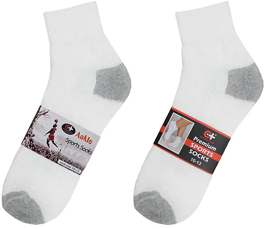 Cotton Plus Ankle Socks - White W/Grey, 9-11, 3 PackClothes For Her Online Store