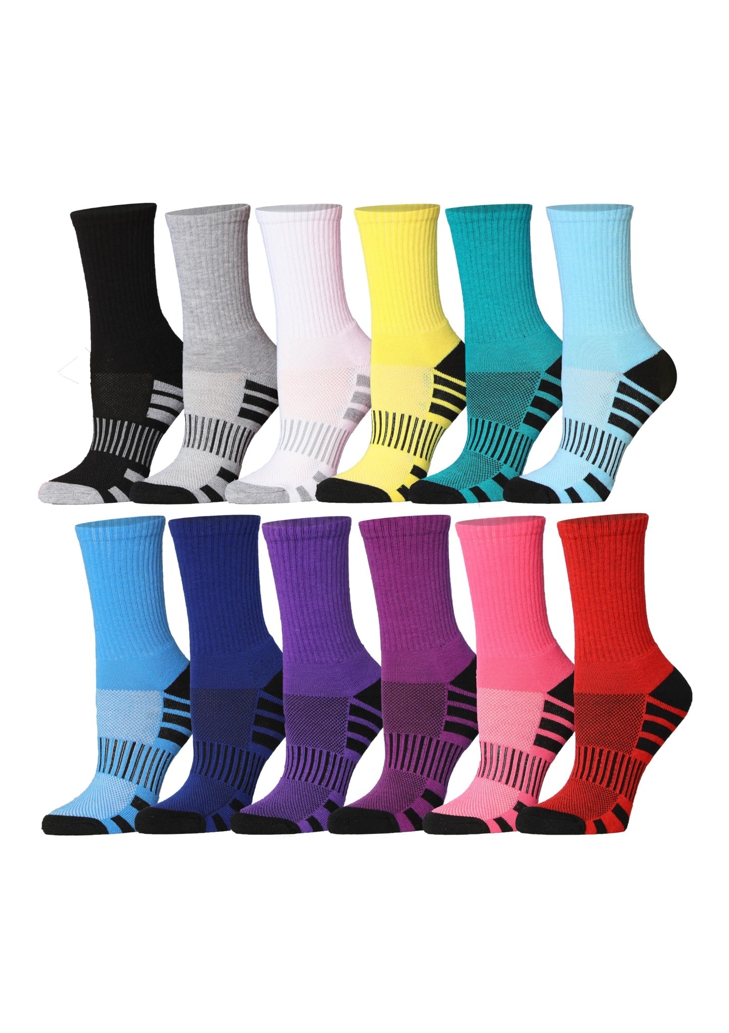 Tipi Toe 12 Pair Cushion Crew Socks for Women, Comfortable Performance