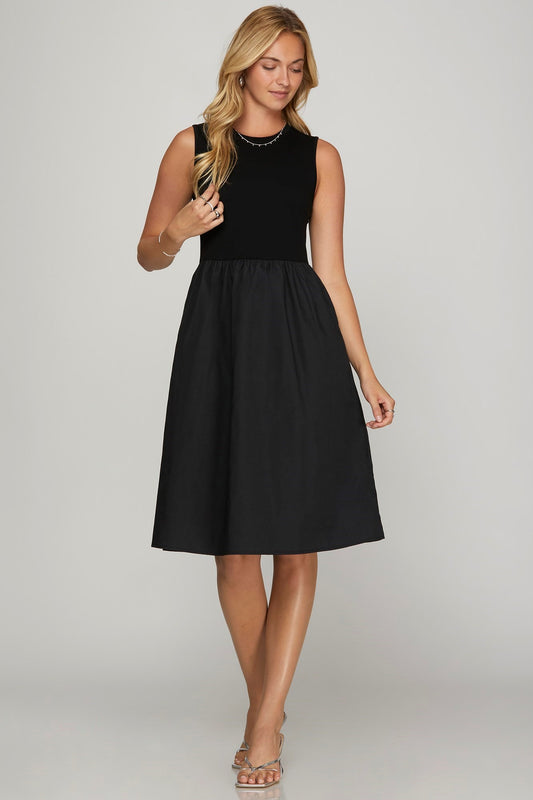 She + Sky Full Size Sleeveless Poplin Woven Midi Dress with Pockets Plus Size - Clothes For Her Online Store