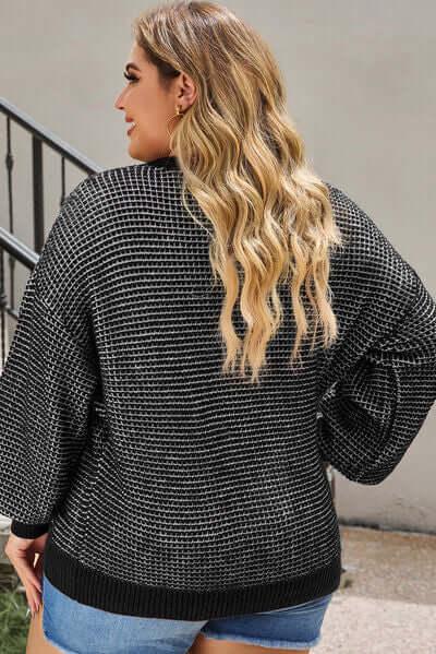 Plus Size Waffle-Knit Round Neck Dropped Shoulder Sweater