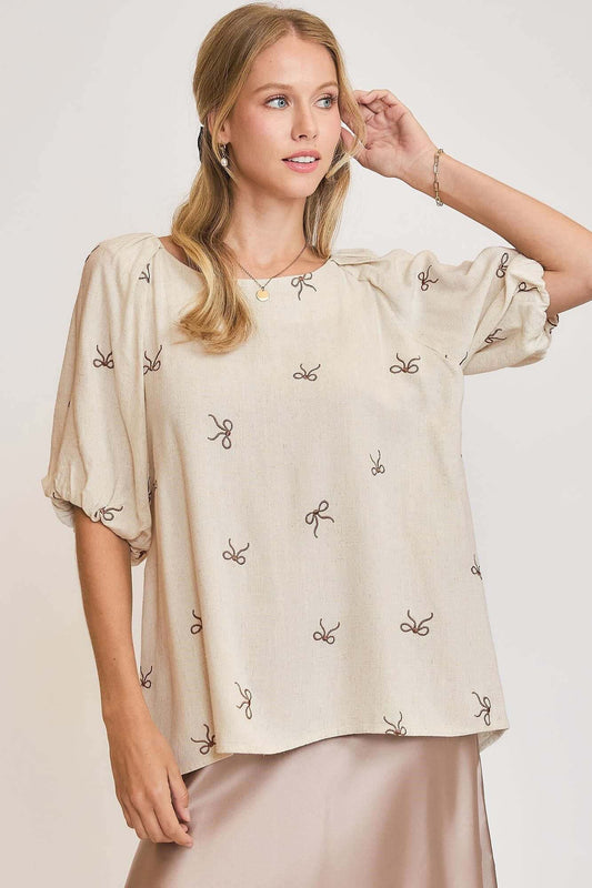 Umgee Full Size Linen Blend Ribbon Embroidered Top Plus Size