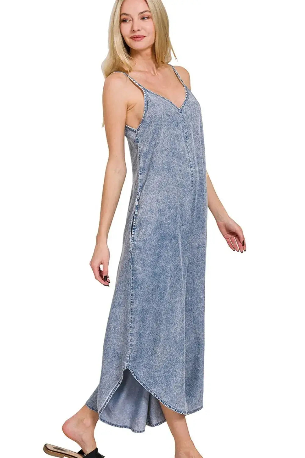 Zenana Lyocell Acid-Washed Jumpsuit - Clothes For Her Online Store