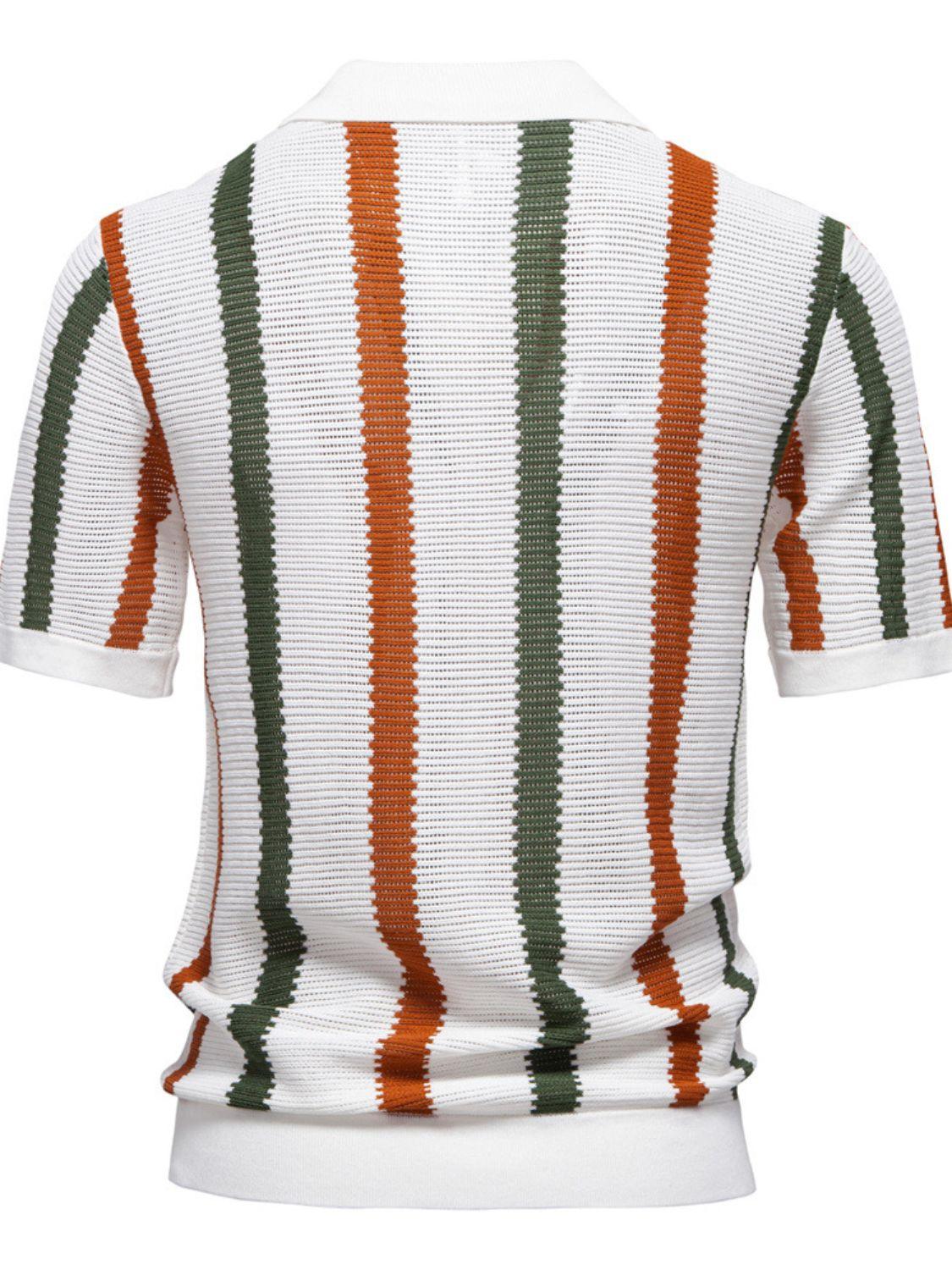 Men's Collared Neck Striped Knit Polo