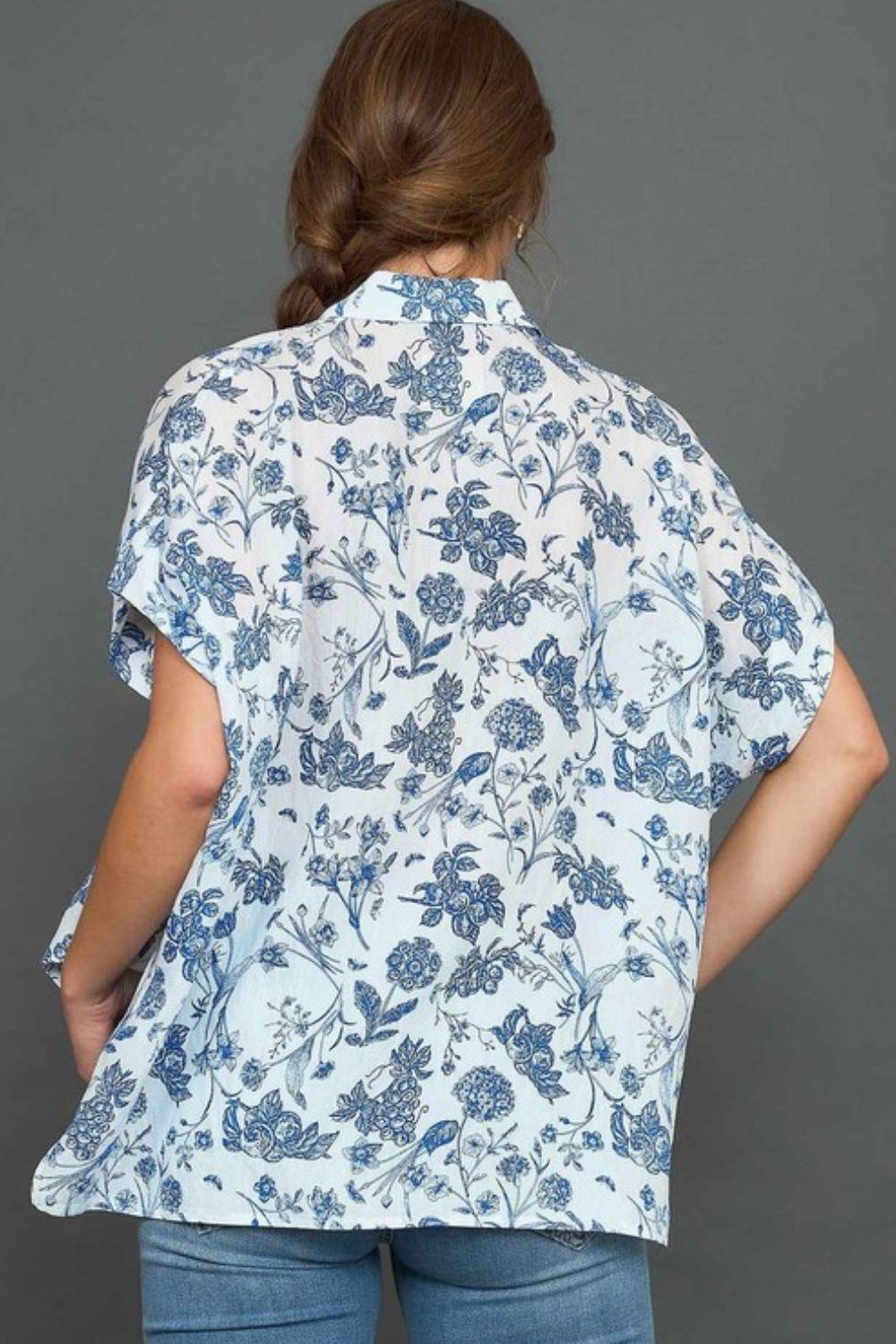 Umgee Full Size Two Tone Floral Print Top Plus Size - Clothes For Her Online Store