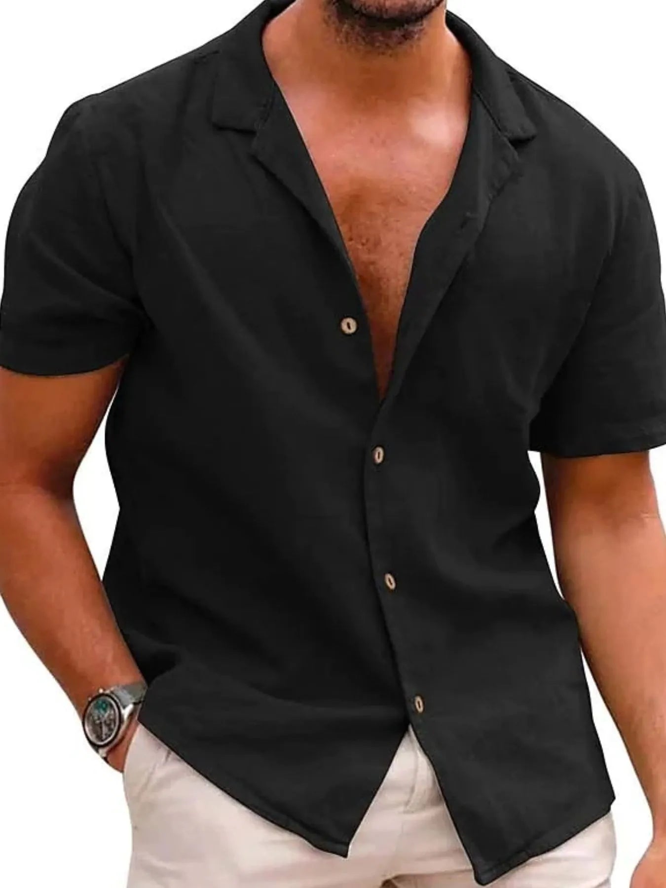 Men's Full Size Classic Short Sleeve Button Down Linen Shirt Plus Size