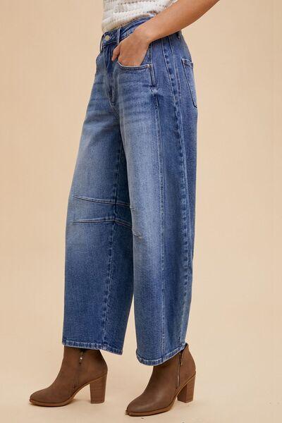 Annie Wear Mid Rise Barrel Leg Jeans with Pockets - Clothes For Her Online Store