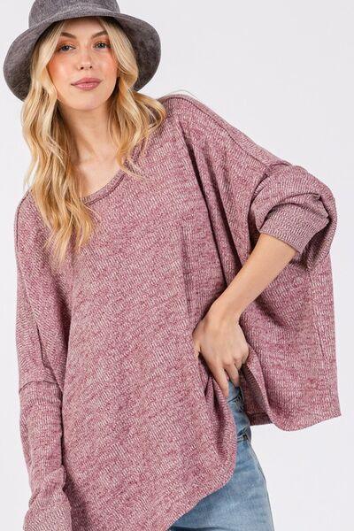 SAGE + FIG Round Neck Batwing Sleeve Oversize Top - Clothes For Her Online Store