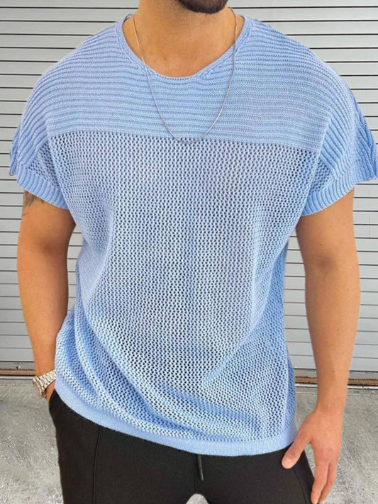 Men's Eyelet Round Neck Short Sleeve T-Shirt - Clothes For Her Online Store