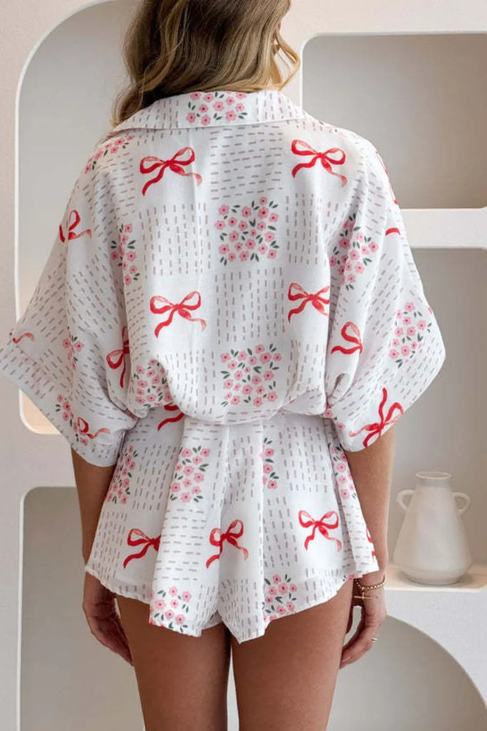 Printed Tie Waist Romper