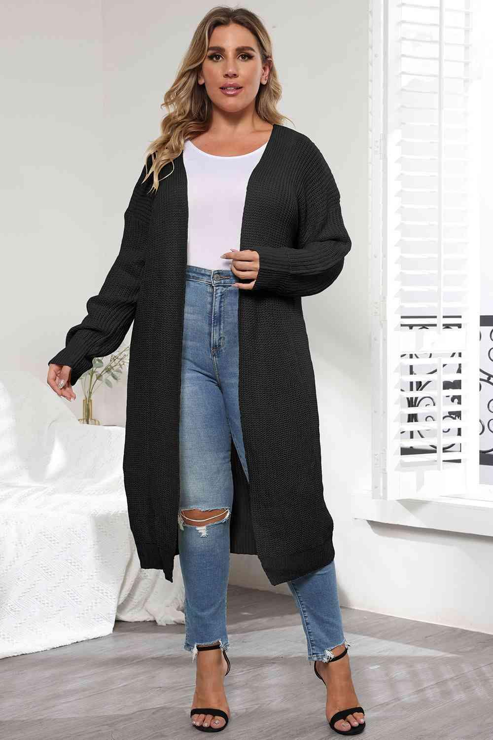 Plus Size Open Front Long Sleeve Cardigan - Clothes For Her Online Store