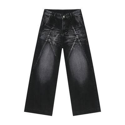 Washed Cat Whisker Straight Leg Jeans