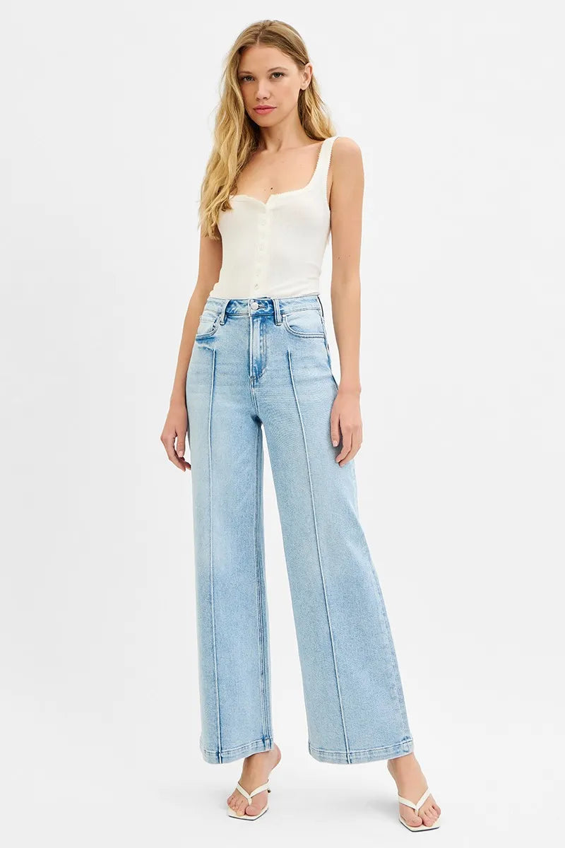 RISEN Full Size High Waist Wide Leg Pintuck Detailed Plus Size