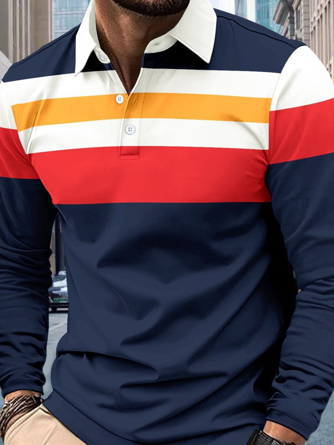 Men's Full Size Collared Contrast Striped Polo Plus Size